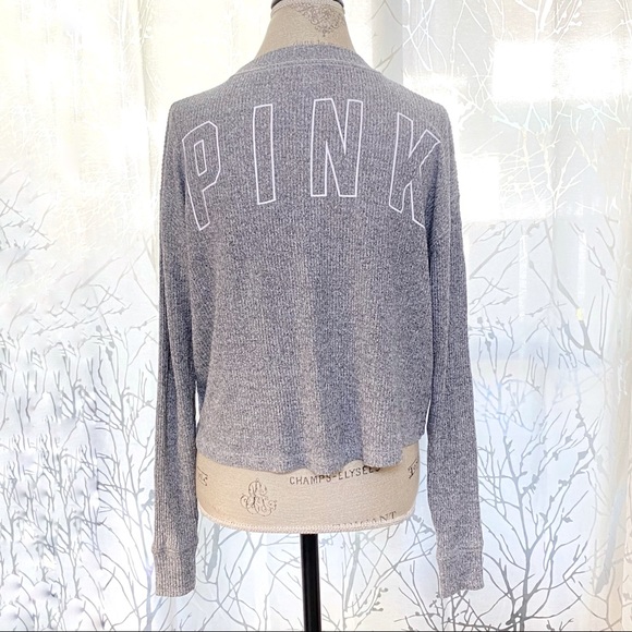 PINK Victoria's Secret Tops - Pink Victorias Secret gray thermal round neck long sleeve top shirt